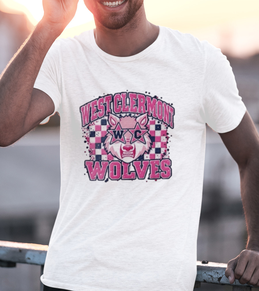 West Clermont Wolves WC Pink Star Sunglasses Checkered T-Shirt