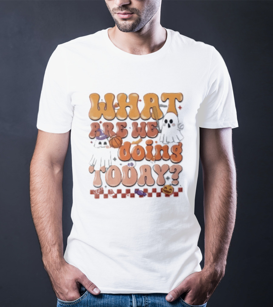 What Are We Doing Today Cartoon Halloween Ghosts Basketball Baseball Boo Shop T-Shirt