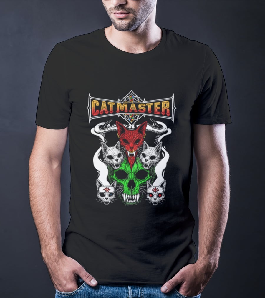 Catmaster Occult Cat Skull Metal Gothic Supernatural Feline Skulls T-Shirt