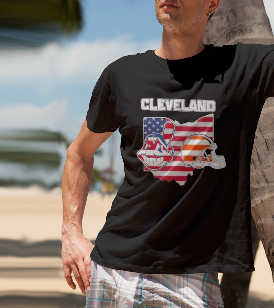 Cleveland Indians Browns Ohio State Map With Flags T-Shirt