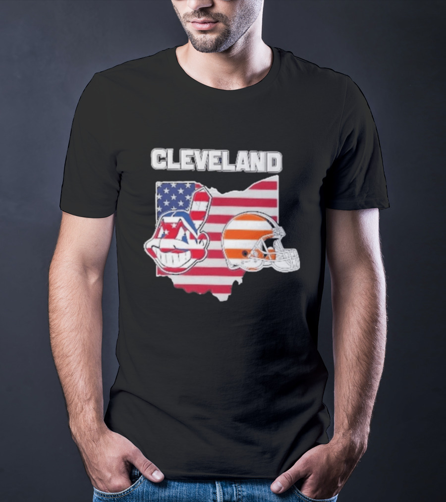Cleveland Indians Browns Ohio State Map With Flags T-Shirt