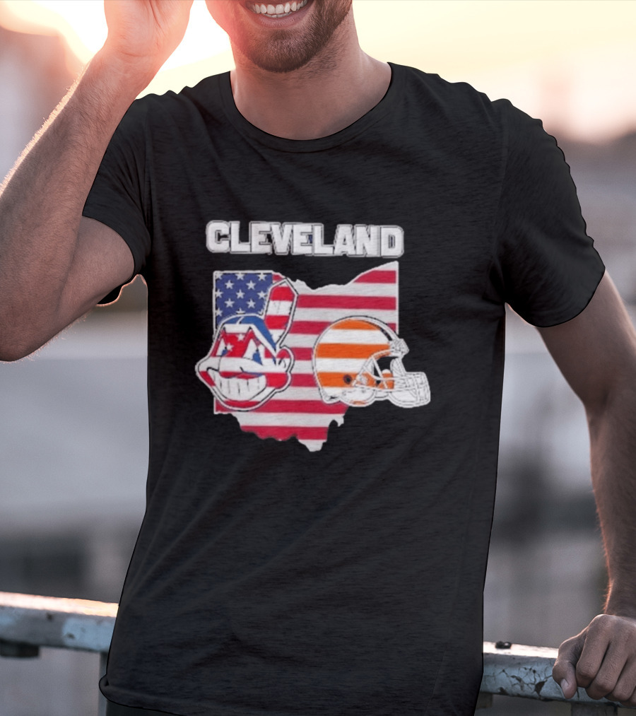Cleveland Indians Browns Ohio State Map With Flags T-Shirt
