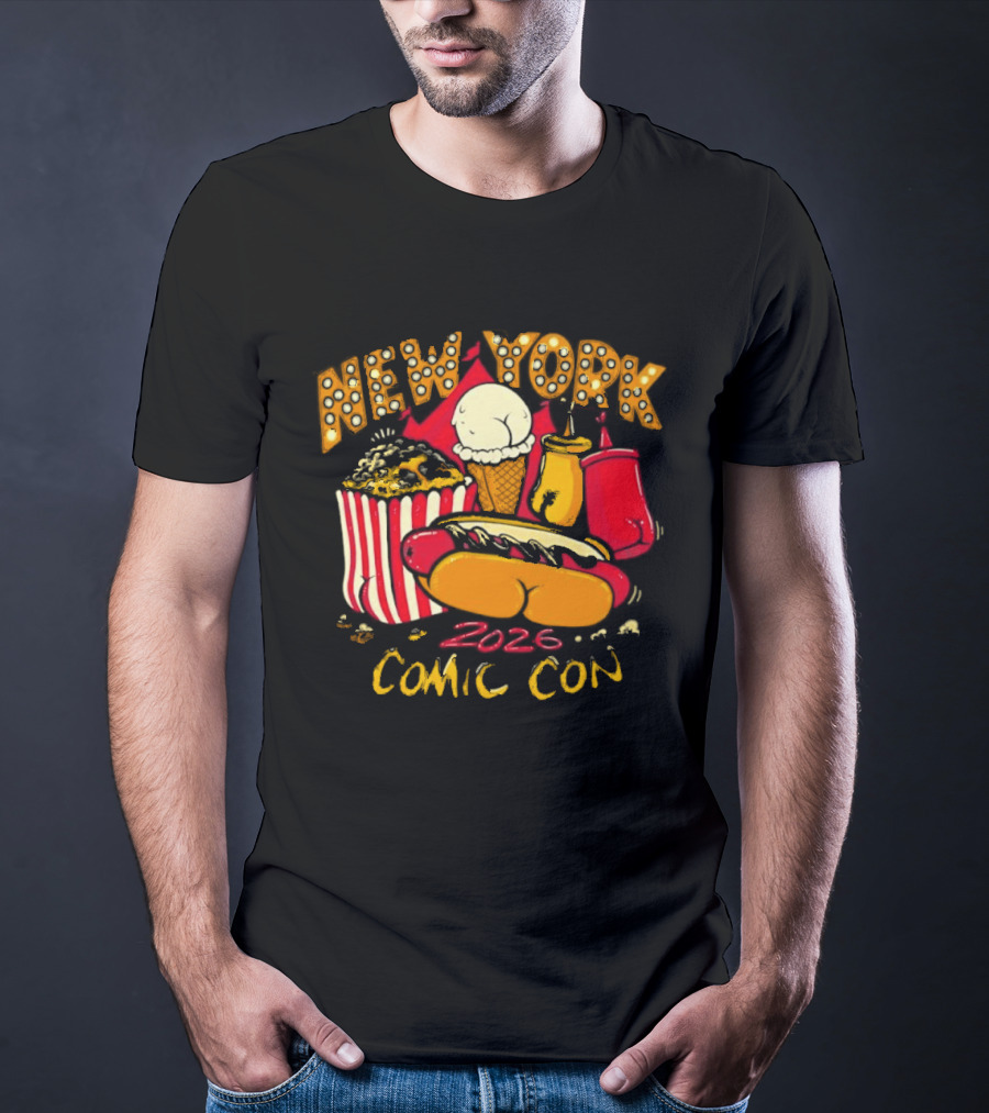 New York Comic Con 2026 Food Fun Hot Dog Popcorn Convention T-Shirt