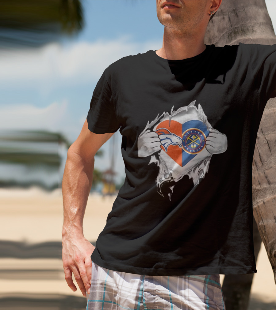 Denver Broncos Nuggets Heart Superman Chest Rip T-Shirt