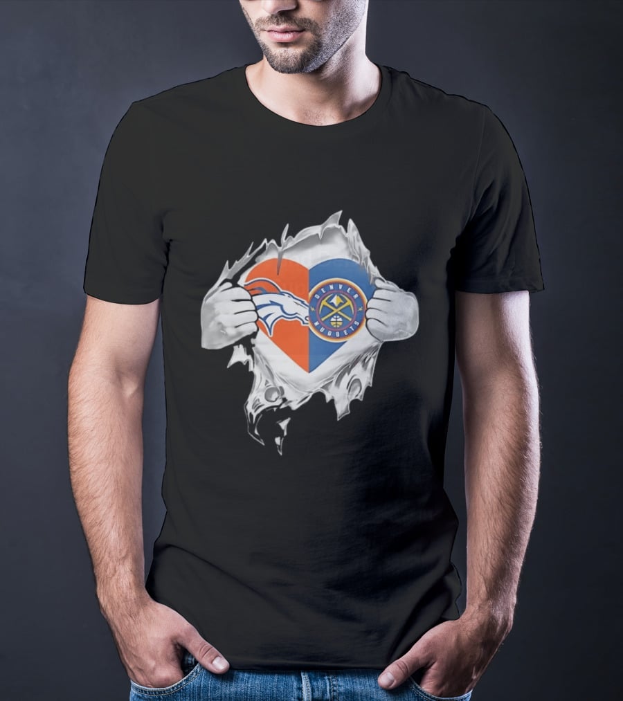 Denver Broncos Nuggets Heart Superman Chest Rip T-Shirt