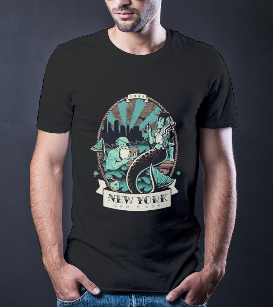 New York Comic Con 2026 Mermaid Merman City Skyline Ocean T-Shirt