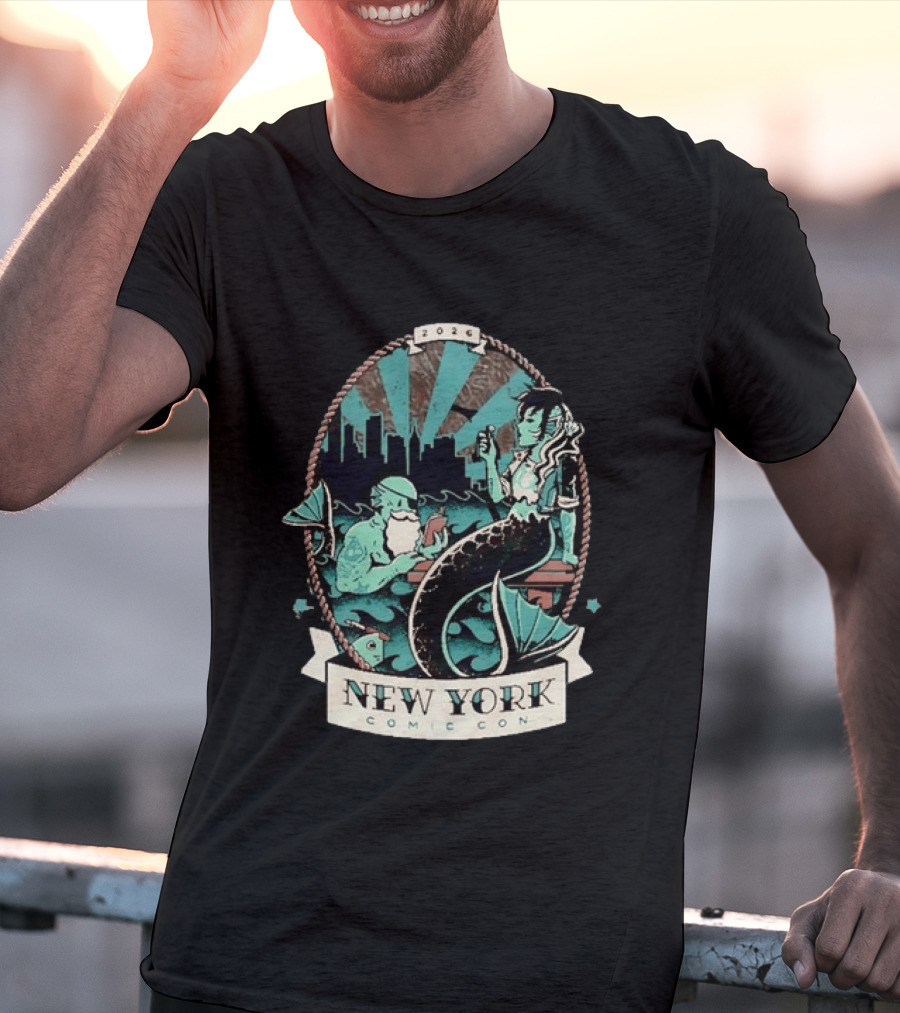 New York Comic Con 2026 Mermaid Merman City Skyline Ocean T-Shirt