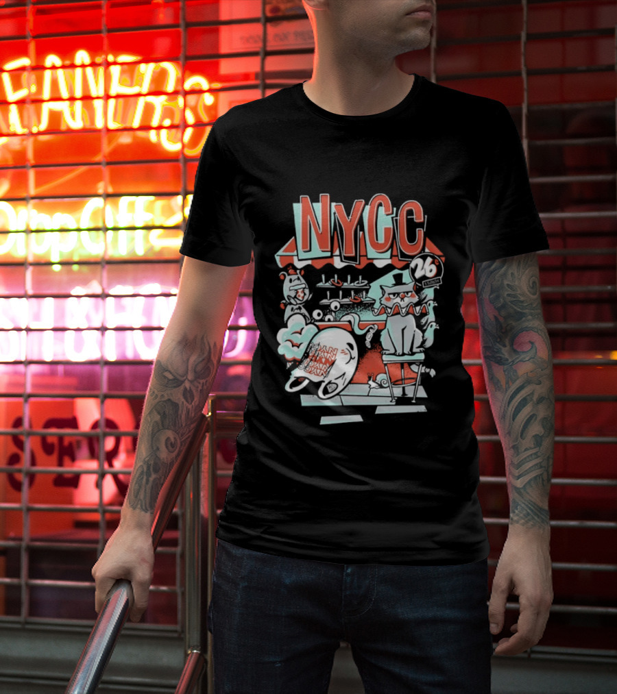 NYCC 26 Cent 1 Throw Carnival Cat Retro Style Comic Fairground Fun T-Shirt