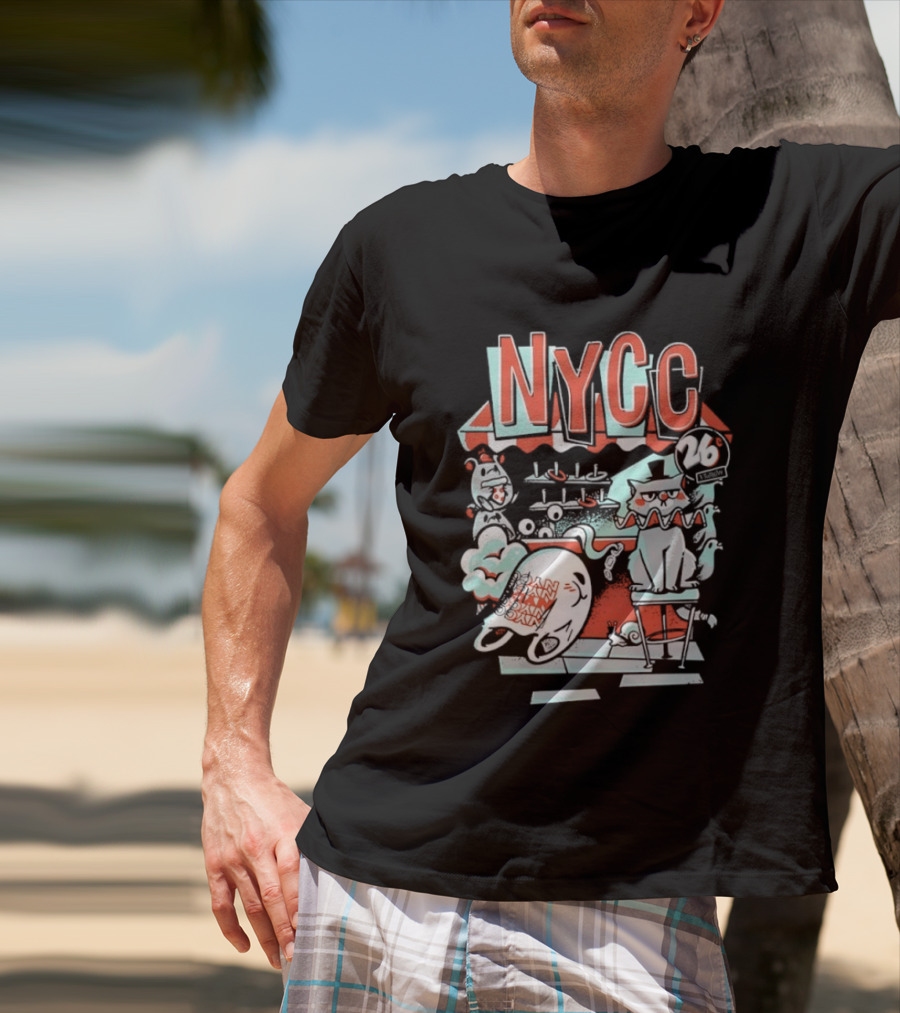 NYCC 26 Cent 1 Throw Carnival Cat Retro Style Comic Fairground Fun T-Shirt