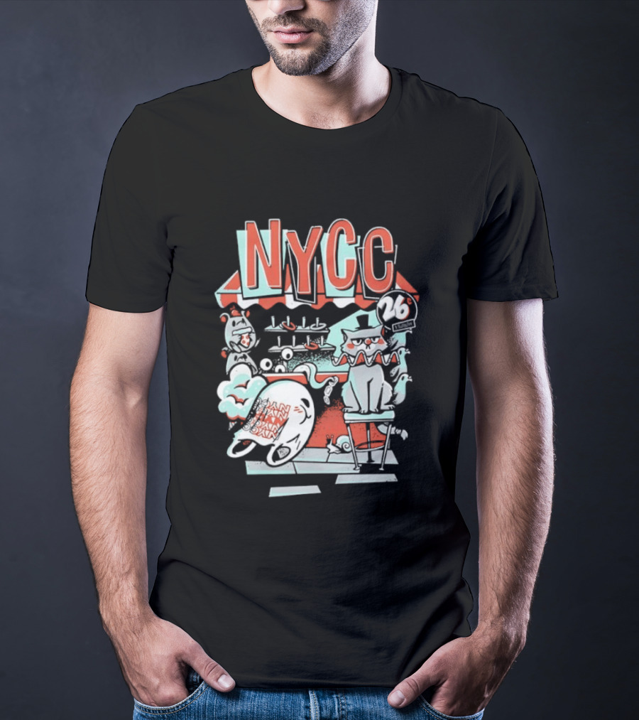 NYCC 26 Cent 1 Throw Carnival Cat Retro Style Comic Fairground Fun T-Shirt