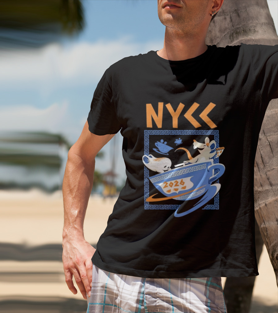 NYCC 2026 Pizza Rat Cup Greek Pattern Tea Event T-Shirt
