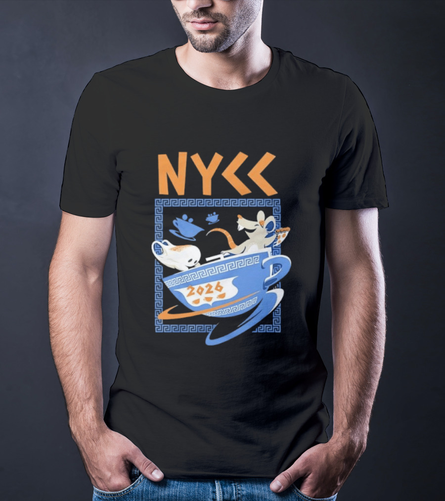NYCC 2026 Pizza Rat Cup Greek Pattern Tea Event T-Shirt