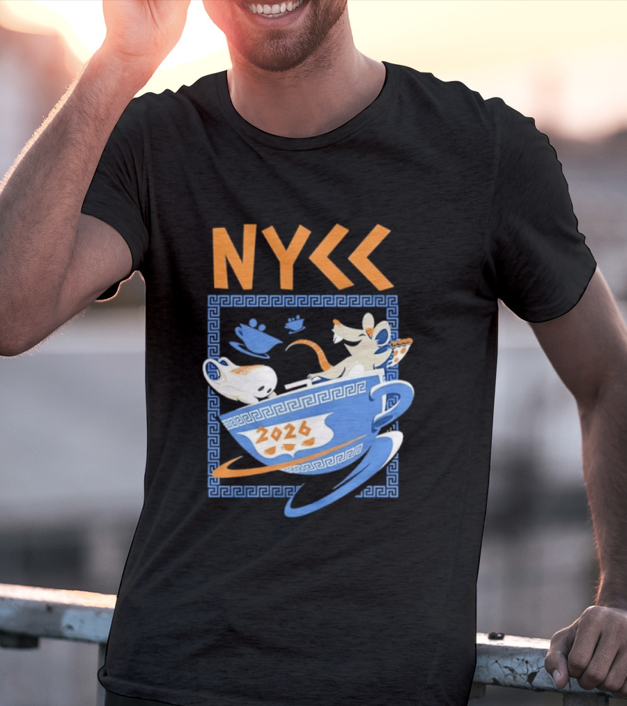 NYCC 2026 Pizza Rat Cup Greek Pattern Tea Event T-Shirt