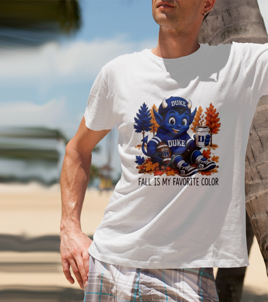Duke Blue Devils Fall Is My Favorite Color Football Coffee Autumn Leaves T-Shirt