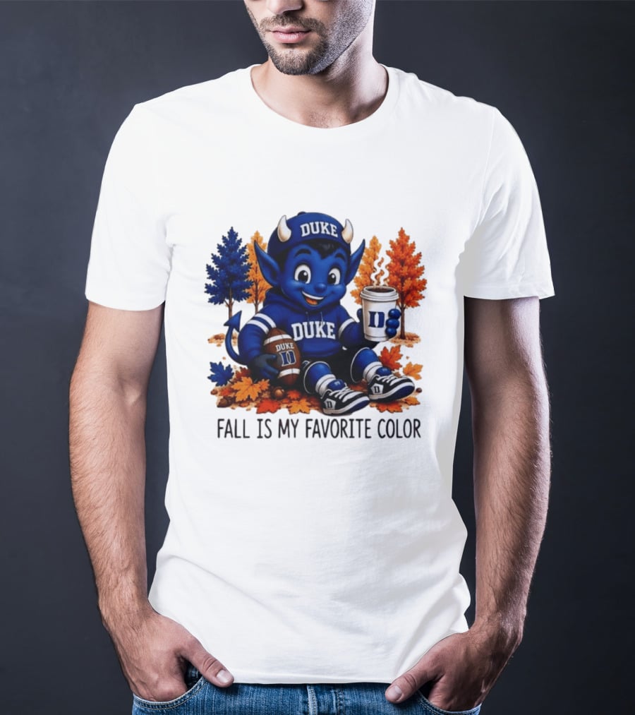 Duke Blue Devils Fall Is My Favorite Color Football Coffee Autumn Leaves T-Shirt