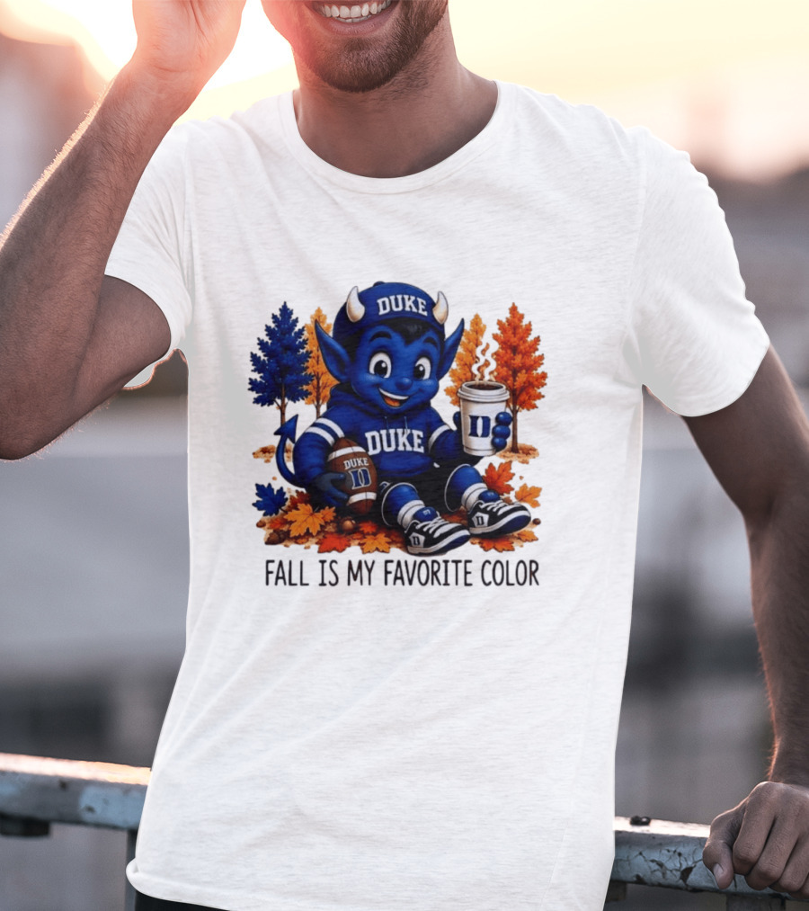 Duke Blue Devils Fall Is My Favorite Color Football Coffee Autumn Leaves T-Shirt