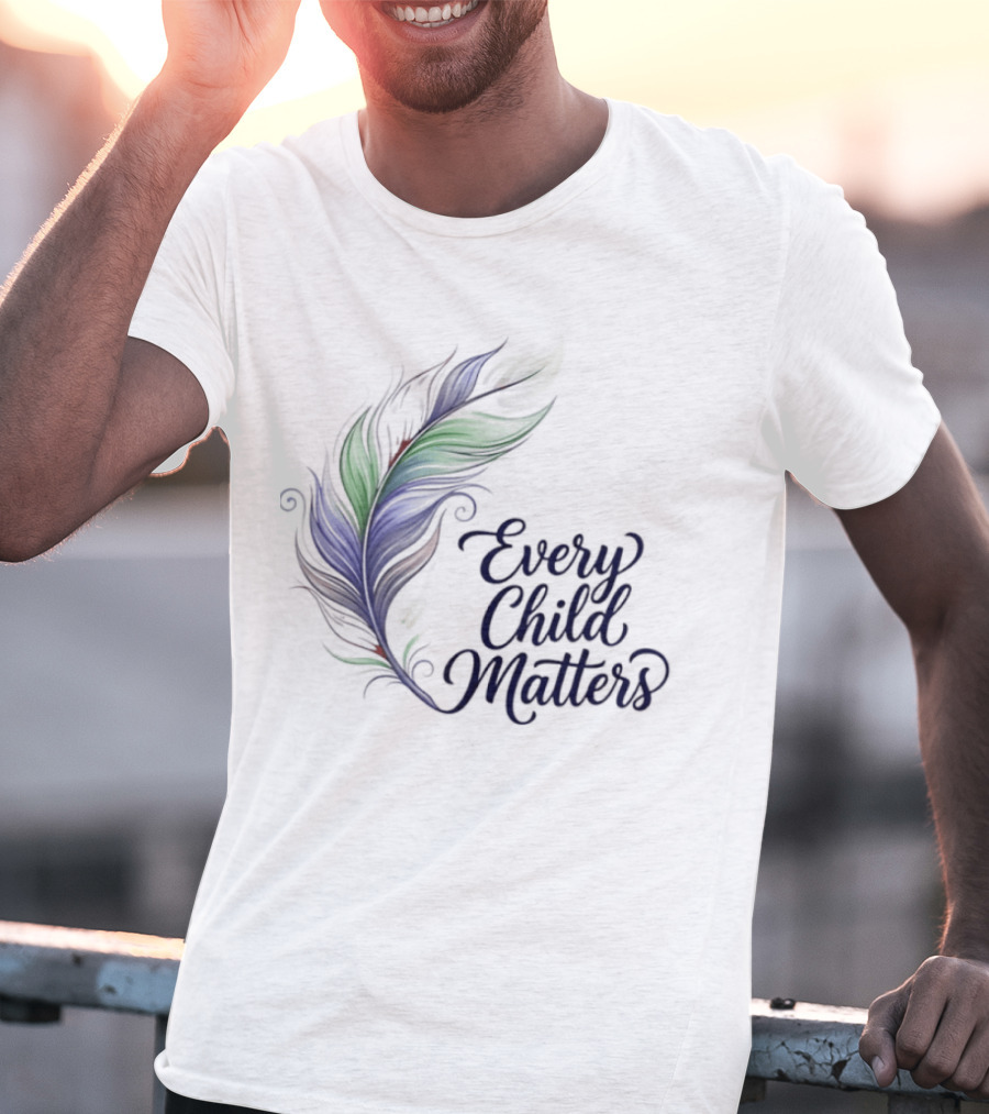 Every Child Matters Colorful Feather Orange Day Awareness T-Shirt