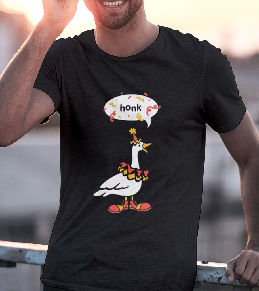 Honk Clown Goose Circus Costume With Confetti Speech Bubble T-Shirt