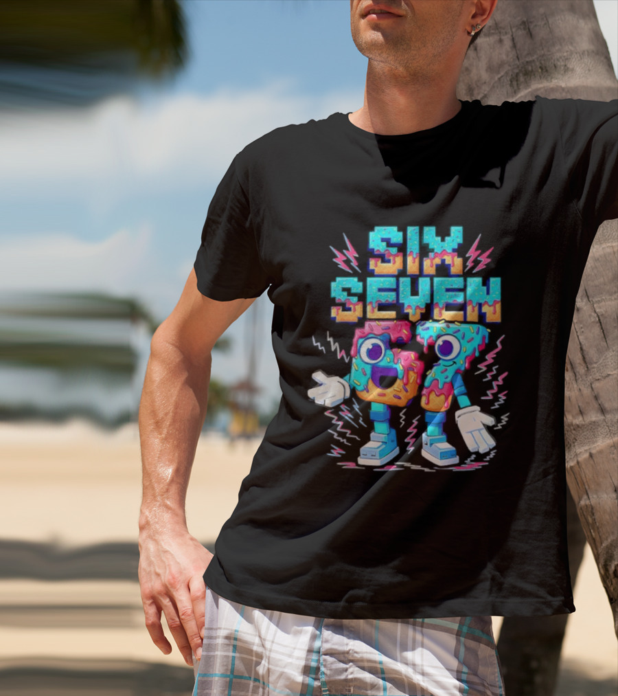 Six Seven Donut Cartoon Sprinkles With Colorful Numbers And Playful T-Shirt