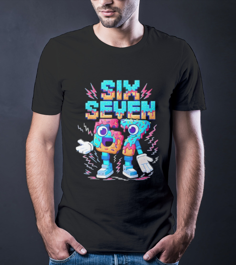 Six Seven Donut Cartoon Sprinkles With Colorful Numbers And Playful T-Shirt