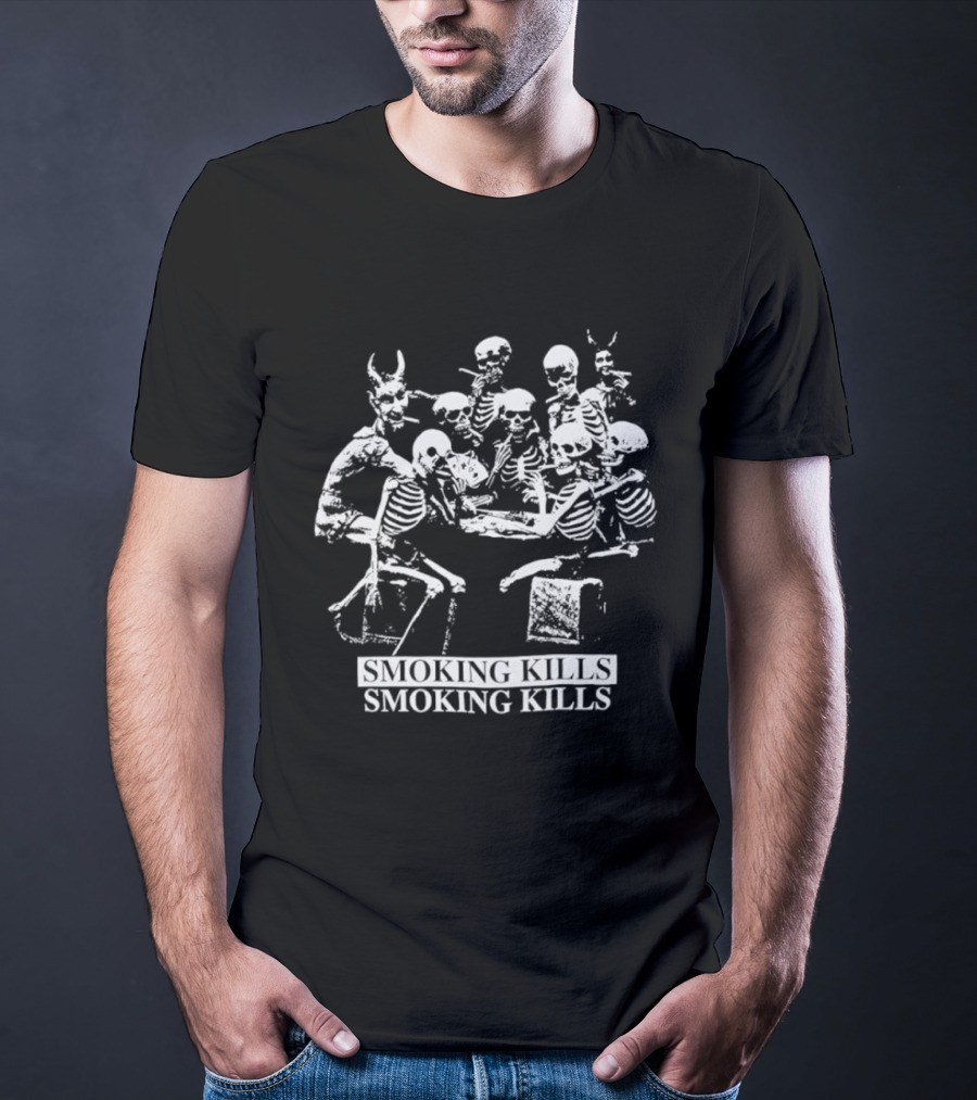 Skeleton Poker Game Smoking Kills Gothic T-Shirt
