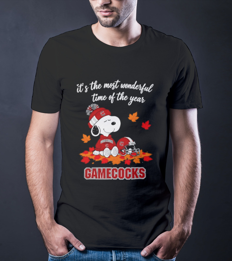 Snoopy South Carolina Gamecocks It's The Most Wonderful Time Of The Year Autumn Leaves T-Shirt