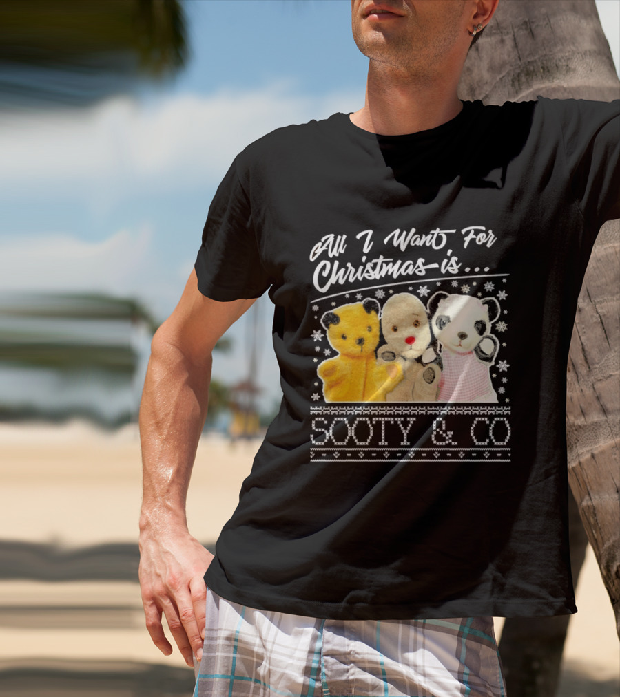 All I Want For Christmas Is Sooty And Co Vintage Stuffed Characters T-Shirt