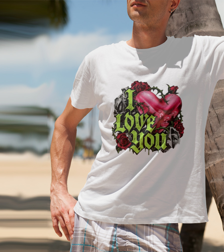 I Love You Gothic Heart Roses T-Shirt