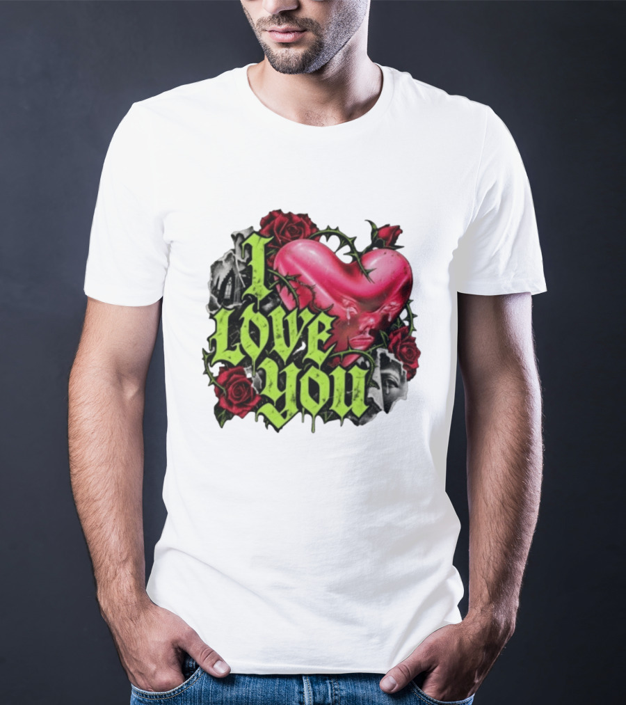 I Love You Gothic Heart Roses T-Shirt