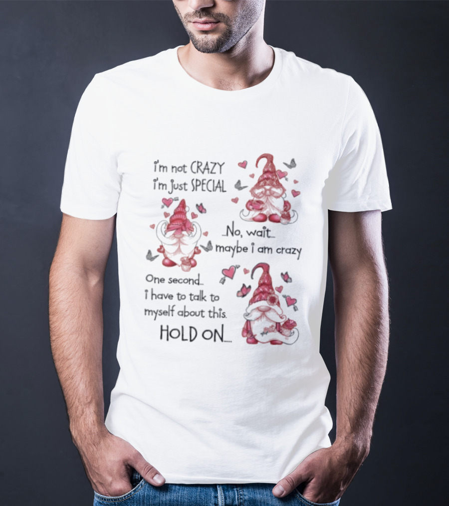 I'm Not Crazy I'm Just Special Gnome No Wait Maybe I Am Crazy Hold On T-Shirt