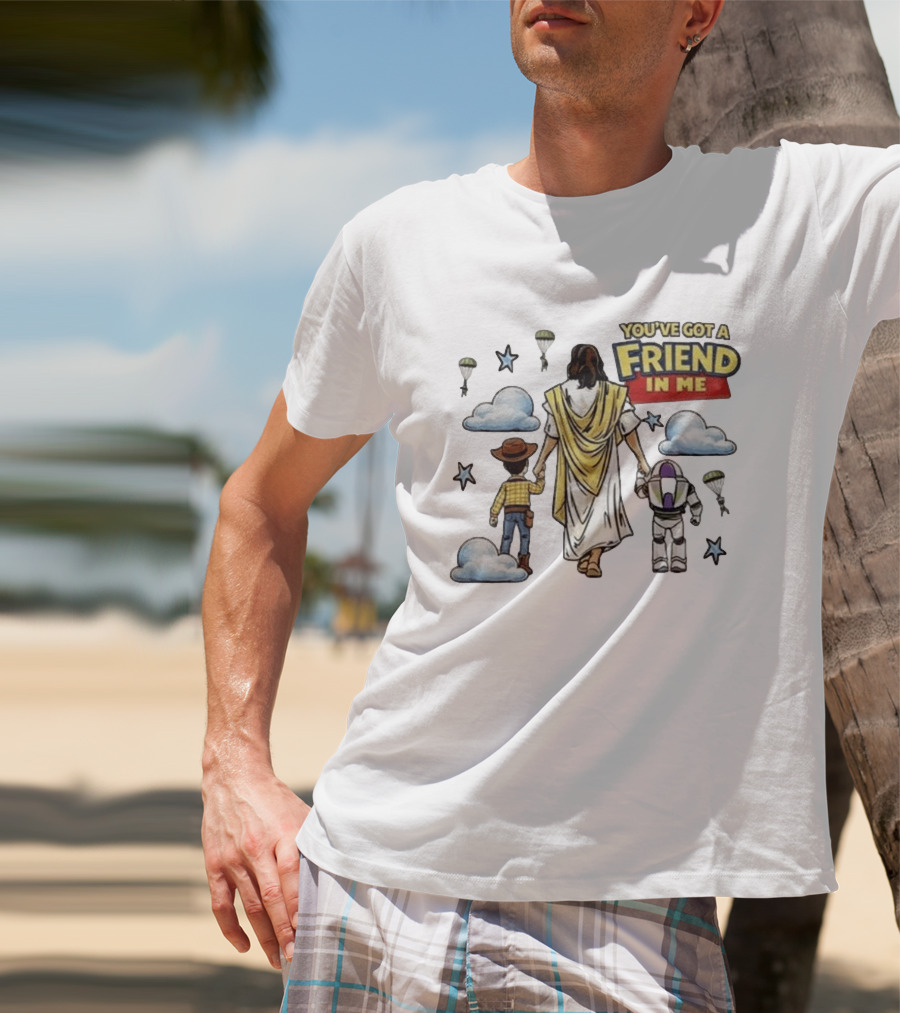 You've Got A Friend In Me Jesus Woody Buzz Lightyear Parachutes Clouds Stars T-Shirt