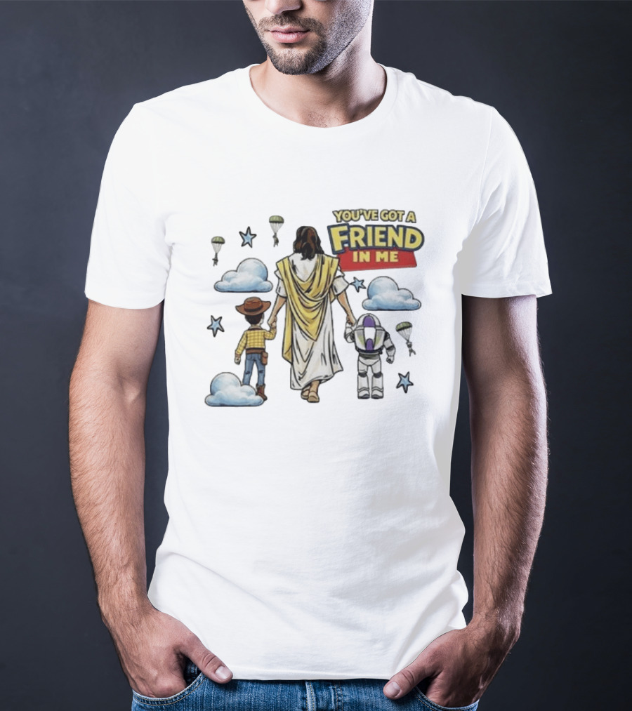 You've Got A Friend In Me Jesus Woody Buzz Lightyear Parachutes Clouds Stars T-Shirt