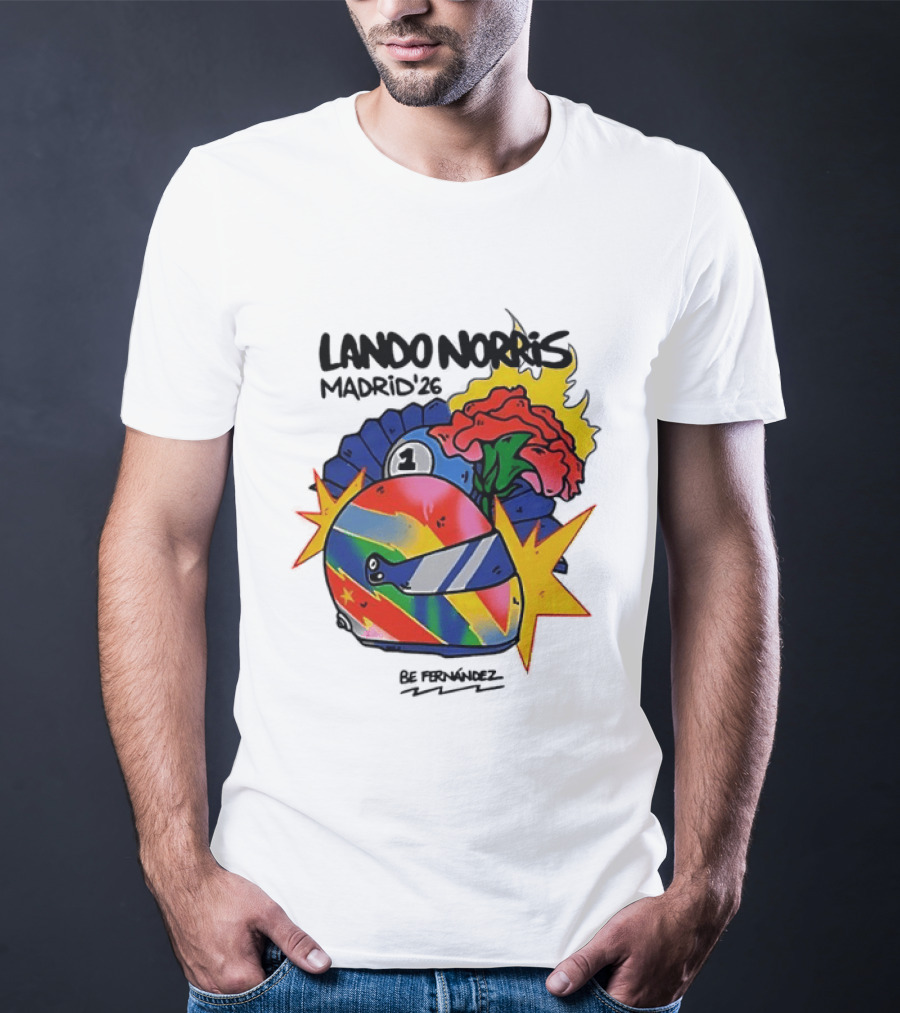 Lando Norris Madrid '26 Helmet Vibrant Art Explosion T-Shirt