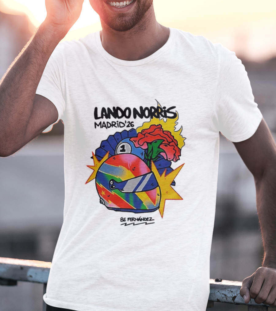 Lando Norris Madrid '26 Helmet Vibrant Art Explosion T-Shirt