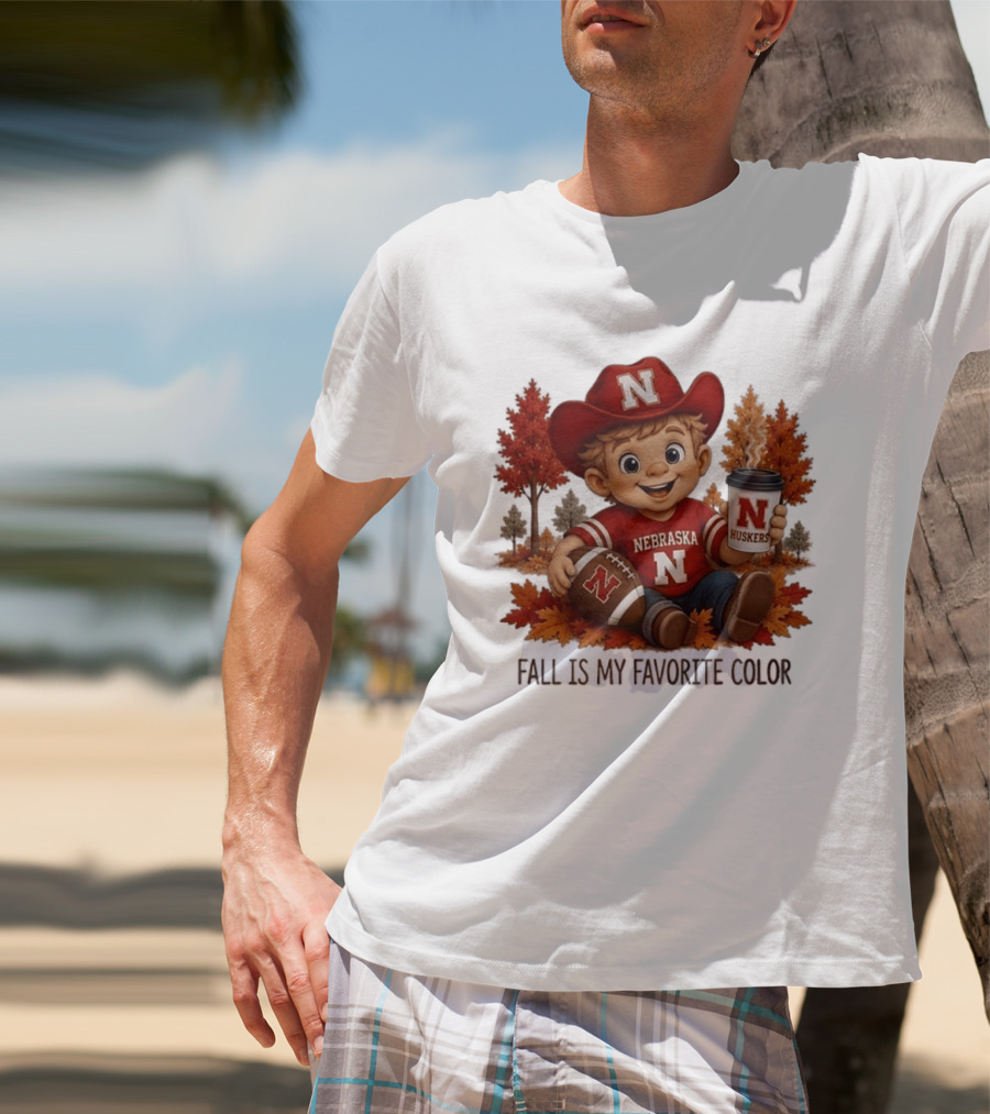 Nebraska Huskers Fall Football Kid Holding Coffee And Ball T-Shirt