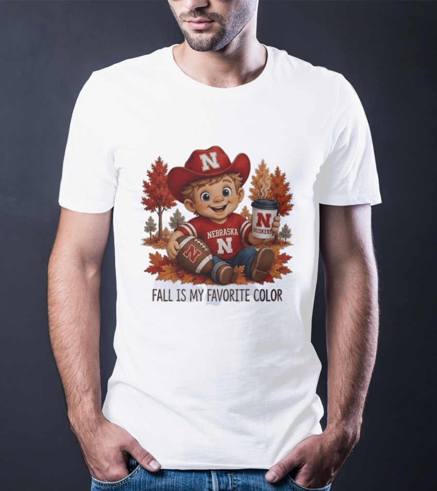Nebraska Huskers Fall Football Kid Holding Coffee And Ball T-Shirt