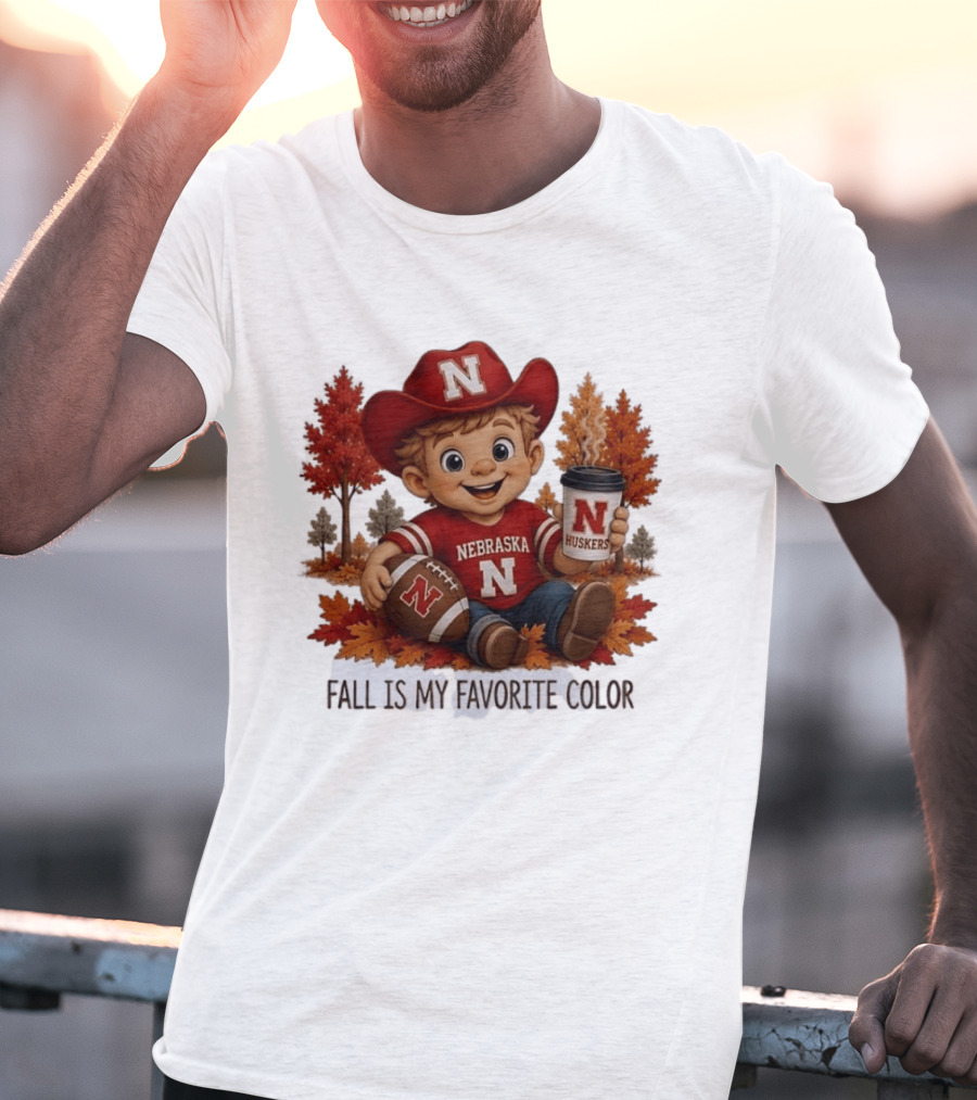 Nebraska Huskers Fall Football Kid Holding Coffee And Ball T-Shirt