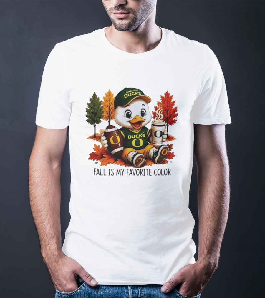 Oregon Ducks Fall Is My Favorite Color Cute Mascot Football Autumn Leaves T-Shirt