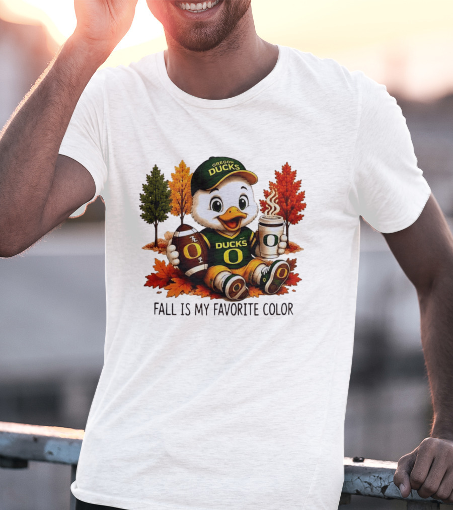 Oregon Ducks Fall Is My Favorite Color Cute Mascot Football Autumn Leaves T-Shirt