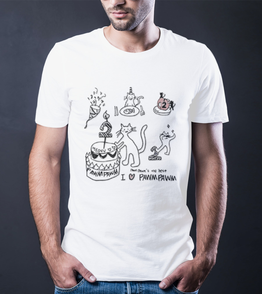 Pawm Pawm 2nd Birthday Meow Cat Celebration I Heart Pawm Pawm The Best T-Shirt