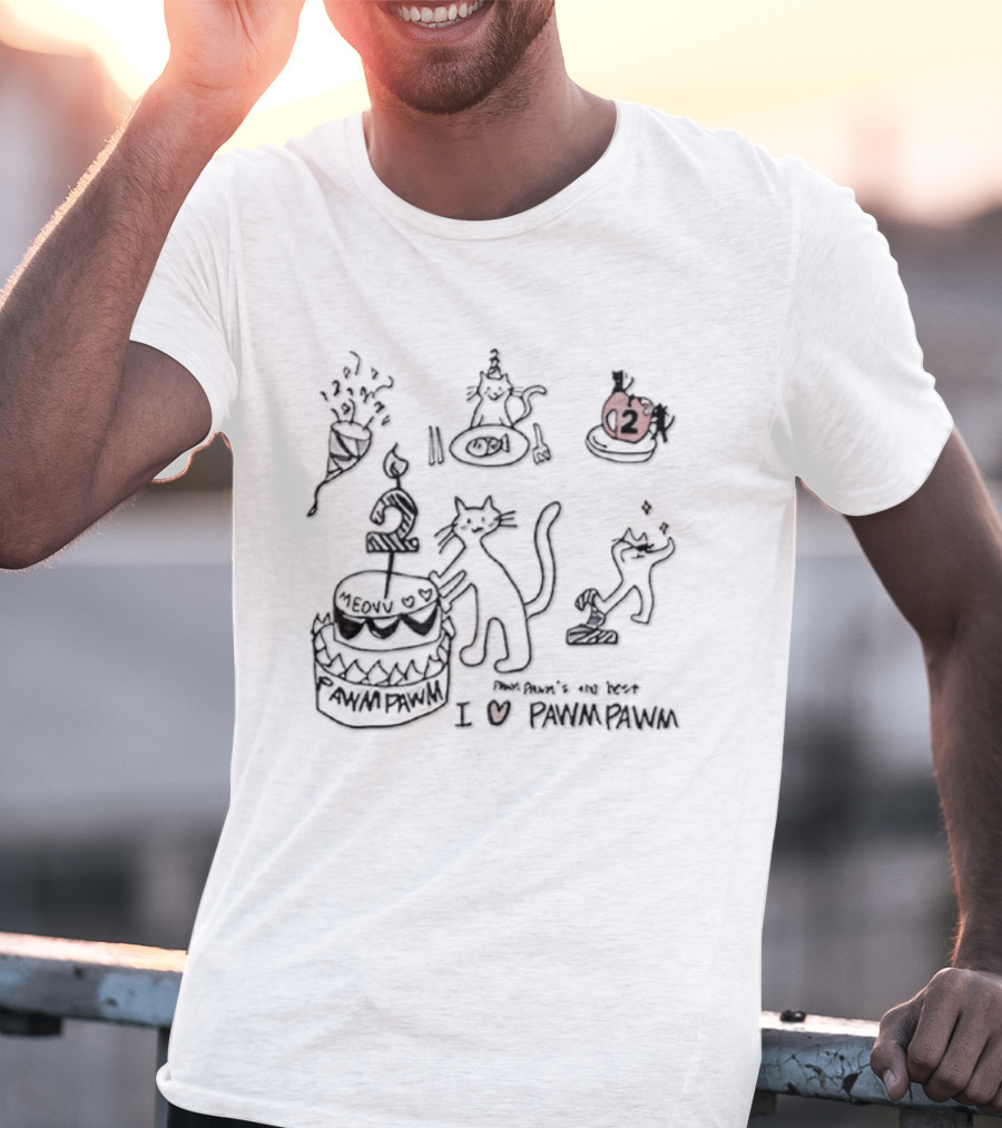 Pawm Pawm 2nd Birthday Meow Cat Celebration I Heart Pawm Pawm The Best T-Shirt