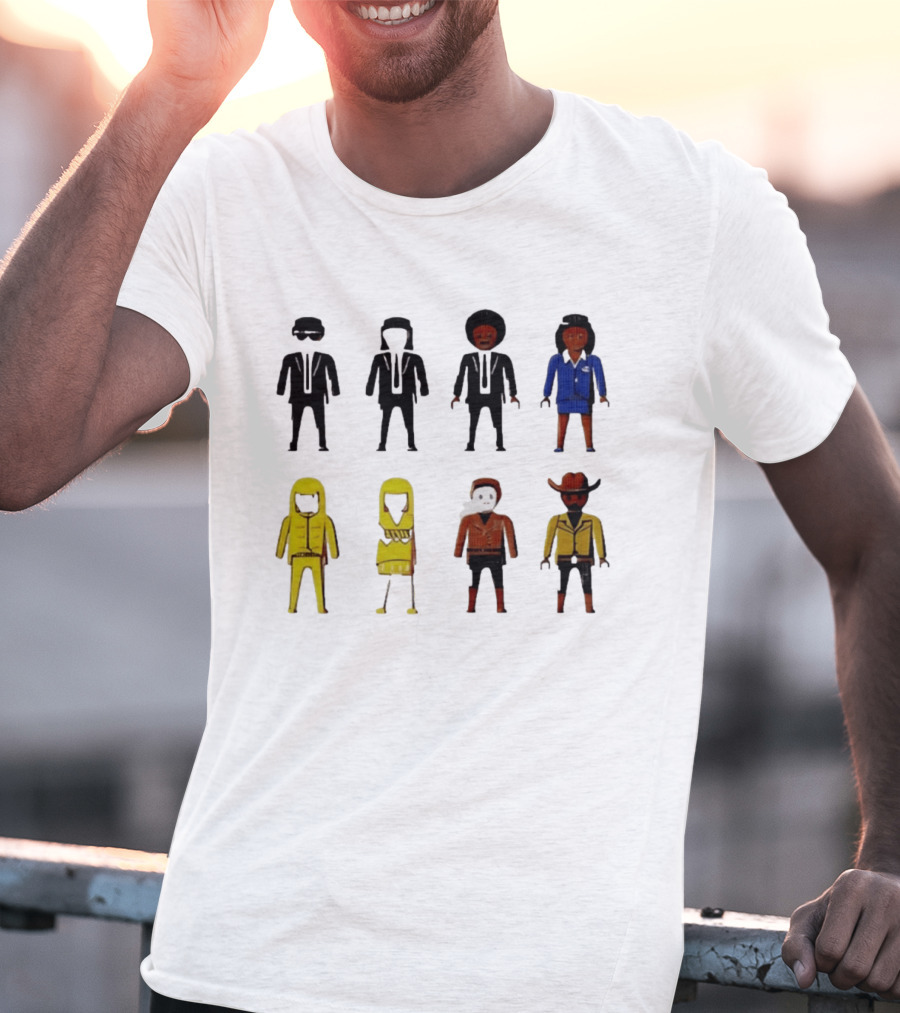 Tarantino Movie Characters Playful Figurine Lineup T-Shirt