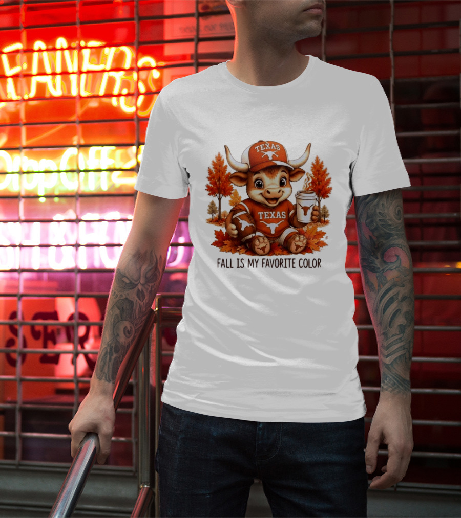 Texas Longhorns Fall Is My Favorite Color With Adorable Longhorn And Autumn Leaves T-Shirt