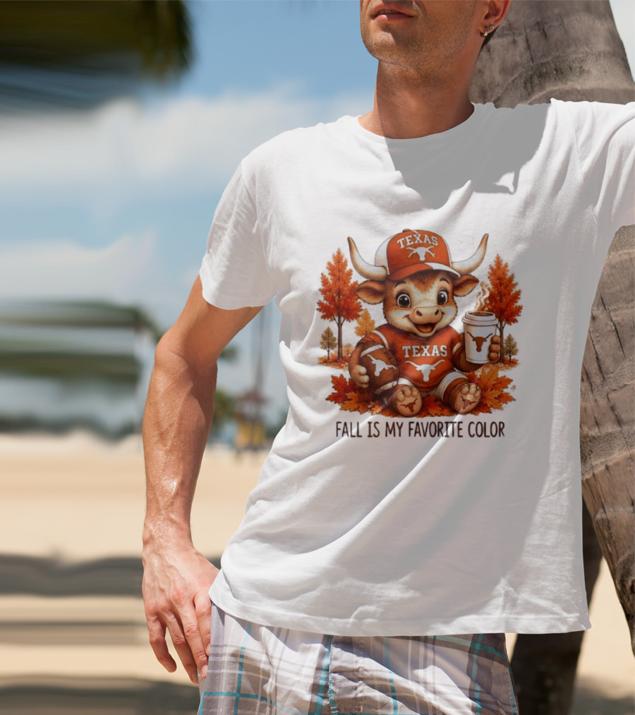 Texas Longhorns Fall Is My Favorite Color With Adorable Longhorn And Autumn Leaves T-Shirt