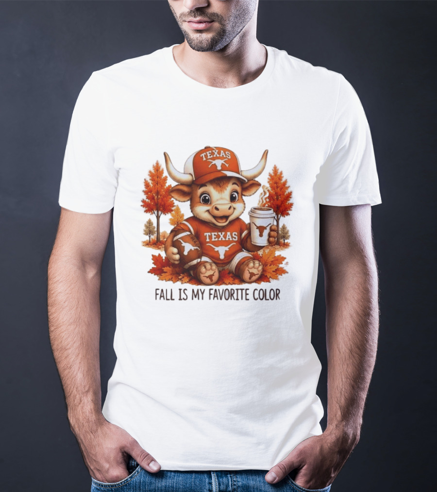 Texas Longhorns Fall Is My Favorite Color With Adorable Longhorn And Autumn Leaves T-Shirt