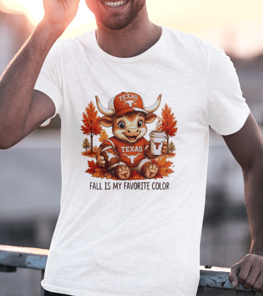 Texas Longhorns Fall Is My Favorite Color With Adorable Longhorn And Autumn Leaves T-Shirt