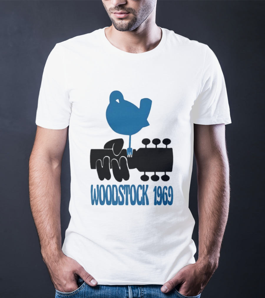 Woodstock 1969 Music Festival Bird On Guitar Neck T-Shirt