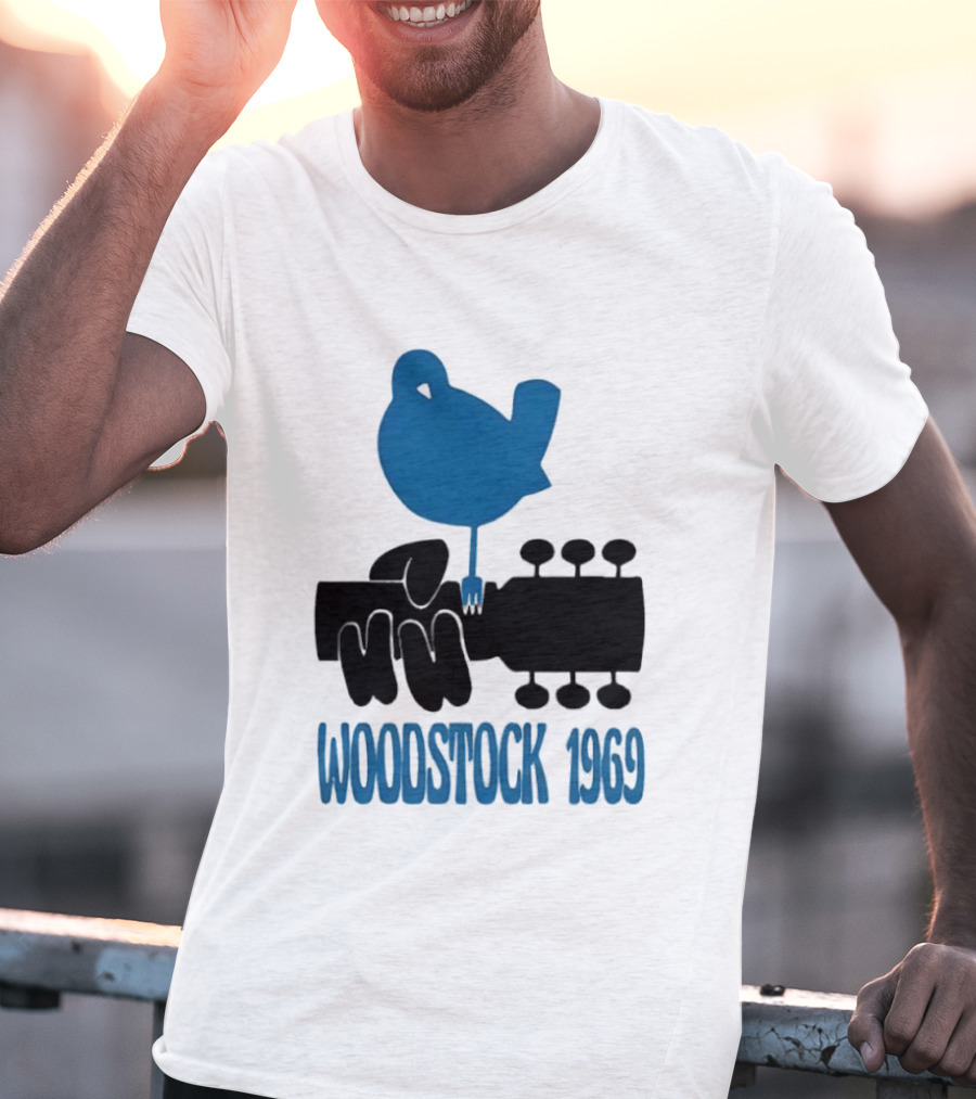 Woodstock 1969 Music Festival Bird On Guitar Neck T-Shirt