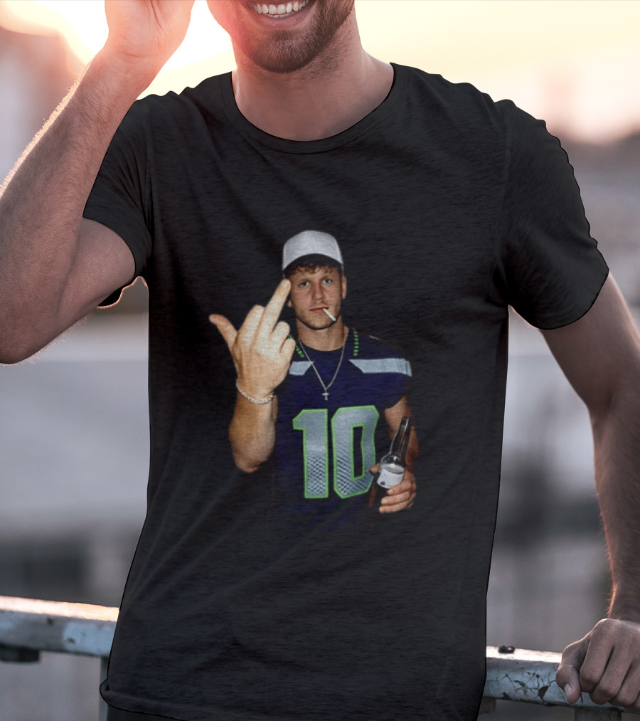 Seattle Seahawks Cooper Kupp Smoking Beer Gesture Iconic Football T-Shirt