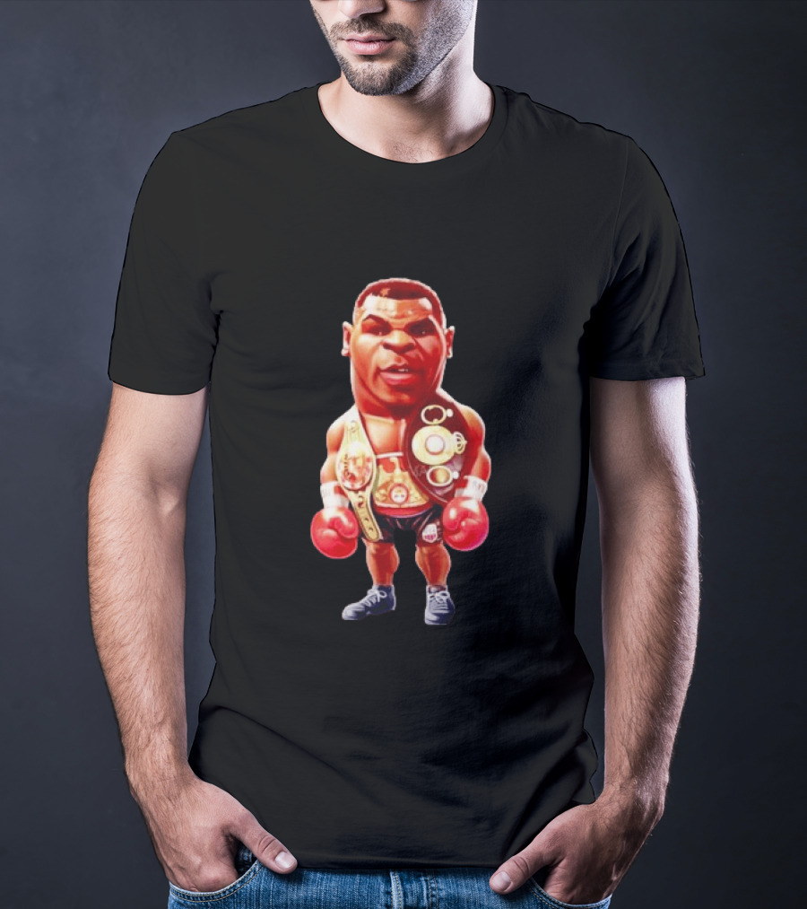 Mike Tyson Cartoon Boxing Champion With Championship Belts And Gloves T-Shirt
